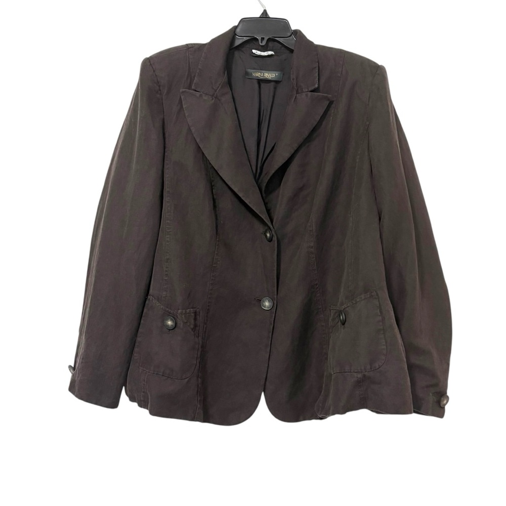 Marina Rinaldi Brown Flax Silk Blazer Jacket Size 31 Neutral Business Office
